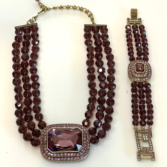 HEIDI DAUS Tailored To Please Burgundy Maroon Necklace And Bracelet Set - Picture 1 of 16